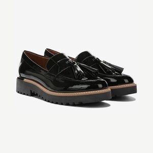 Carolynn Black Patent Tassel Loafers with Lug Sole
